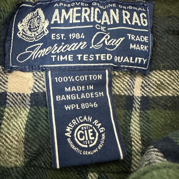 American Rag Mens Green Navy Plaid Flannel Button Shirt XLarge Long Sleeve - Picture 3 of 4